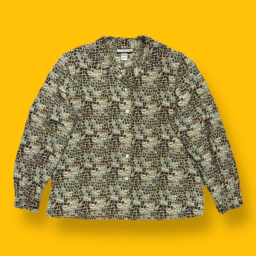 Vintage Snakeskin Print Shirt Long Sleeve Button Down Top 80s 90s Womens Large